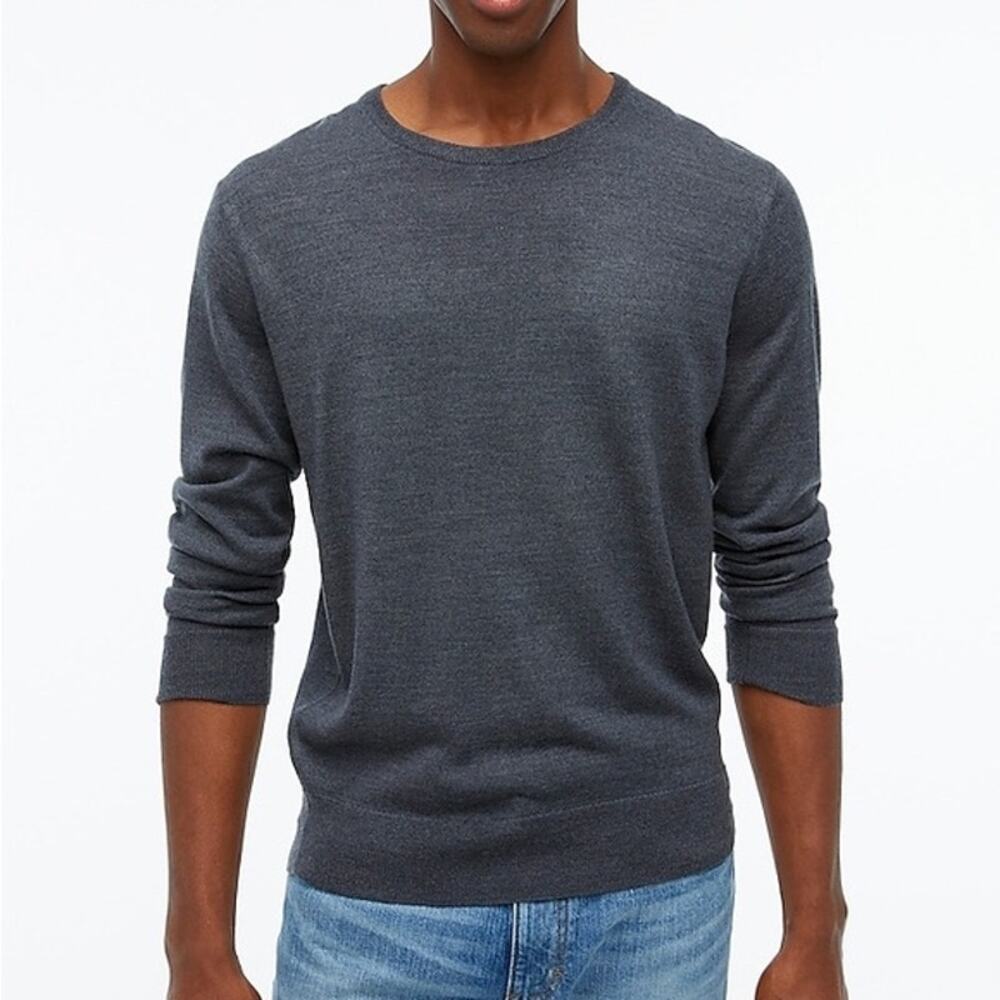 J Crew Large Gray Merino Wool Blend Crewneck Sweater Pullover Lightweight Soft